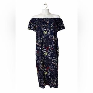 Charlie Page Floral Cottagecore Navy W Size L Ruffle Top Midi Dress Off Shoulder